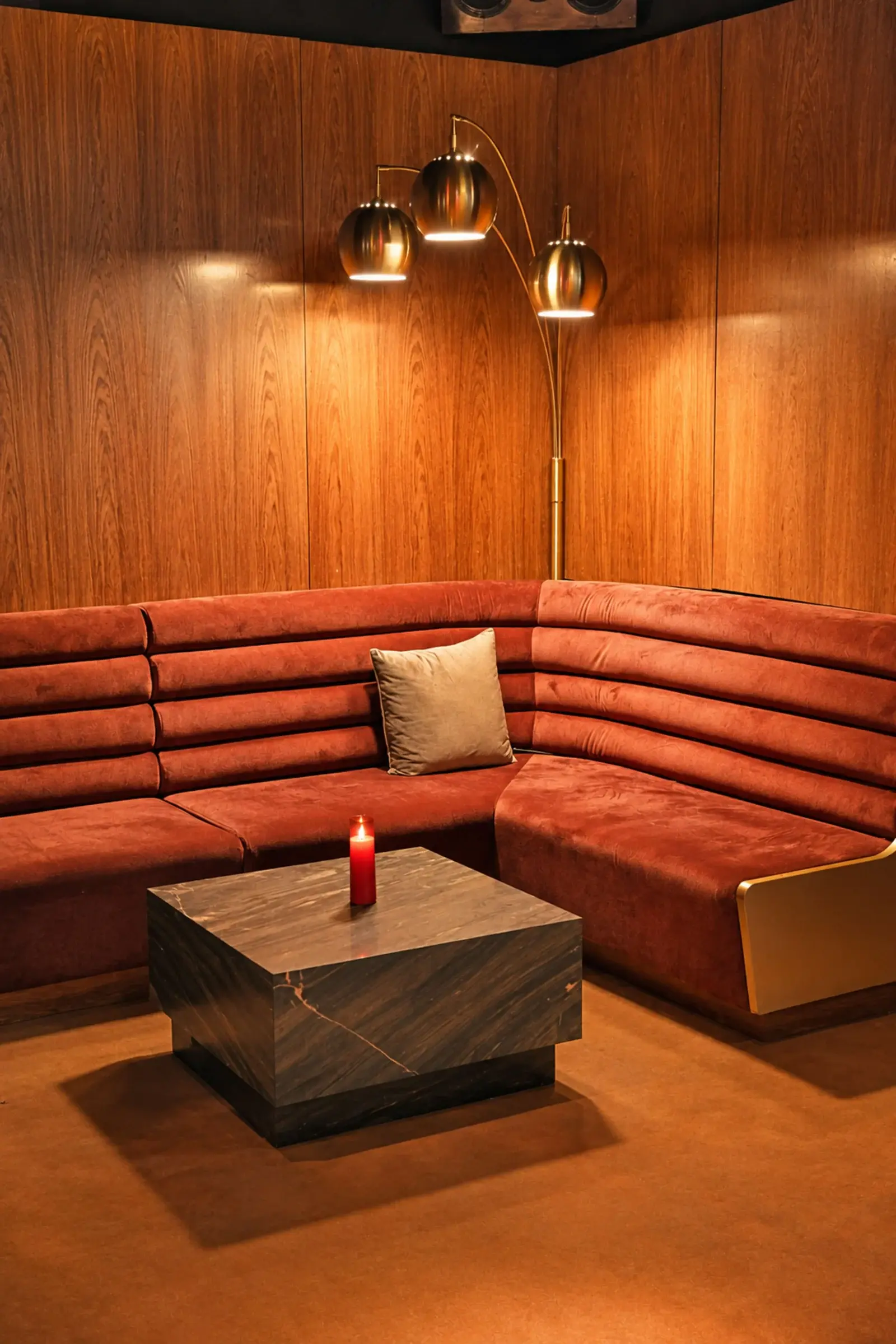 The lounge set at the Metwally podcast studio in Chelsea